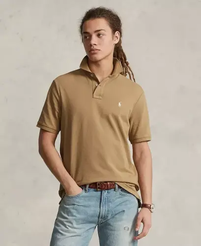 Men's Classic-Fit Mesh Polo Shirt - Cafe Tan 