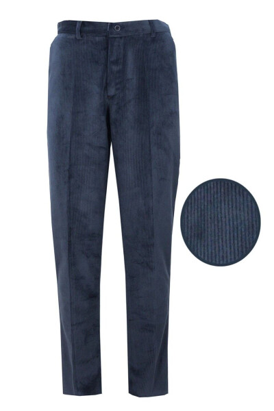 Men's Classic Fit Navy Velvet Trousers - 1