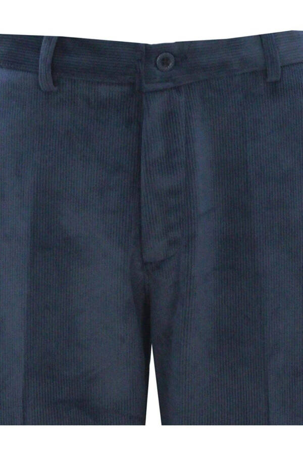 Men's Classic Fit Navy Velvet Trousers - 2