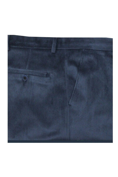 Men's Classic Fit Navy Velvet Trousers - 3