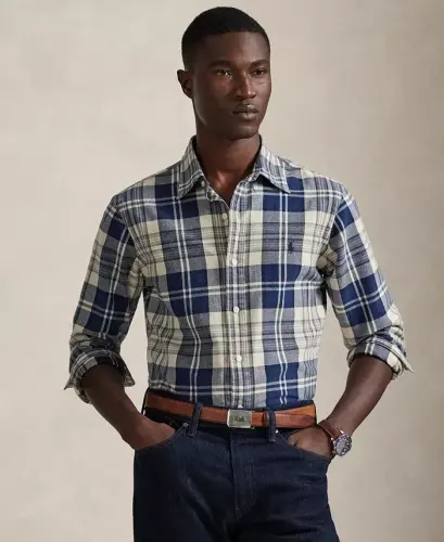 Men's Classic-Fit Oxford Shirt - 7049 Off White Navy Multi - 1