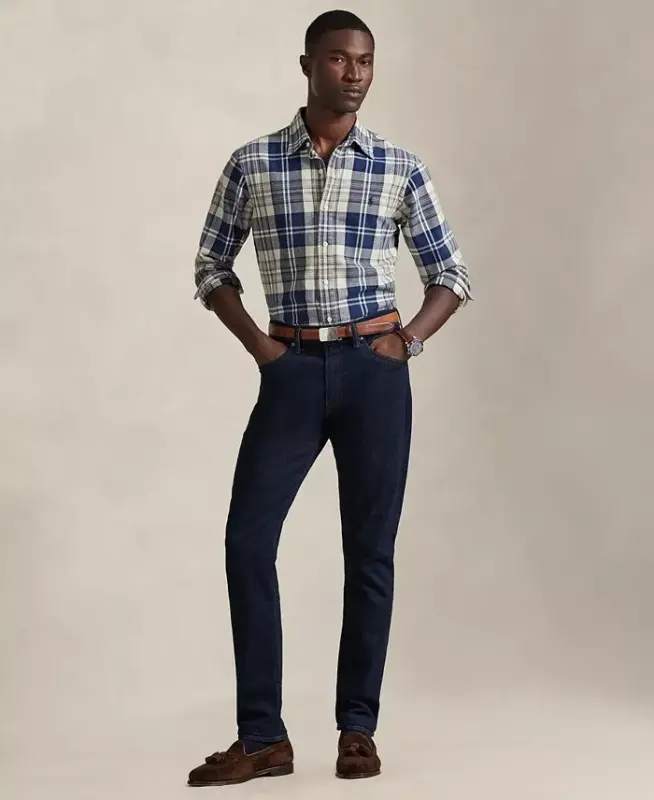Men's Classic-Fit Oxford Shirt - 7049 Off White Navy Multi - 4