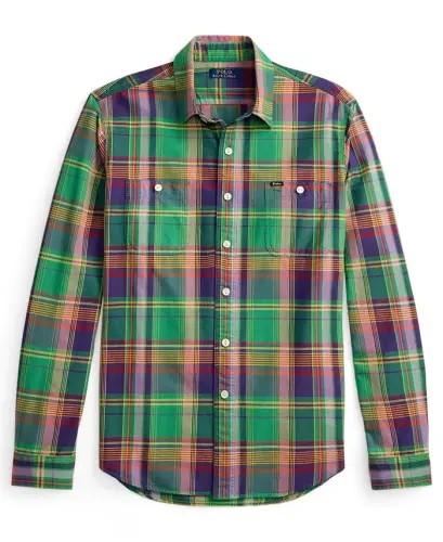 Men's Classic-Fit Oxford Shirt - Green Purple Multi - 5