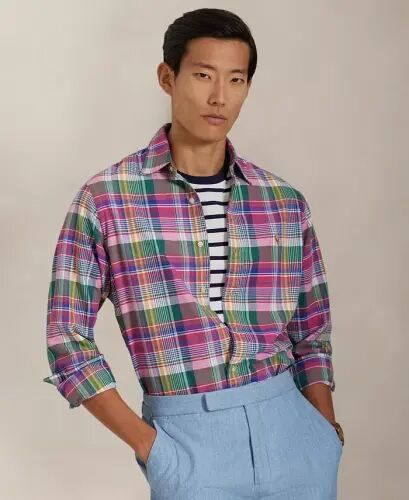 Men's Classic-Fit Oxford Shirt - Pink Blue Multi - 1