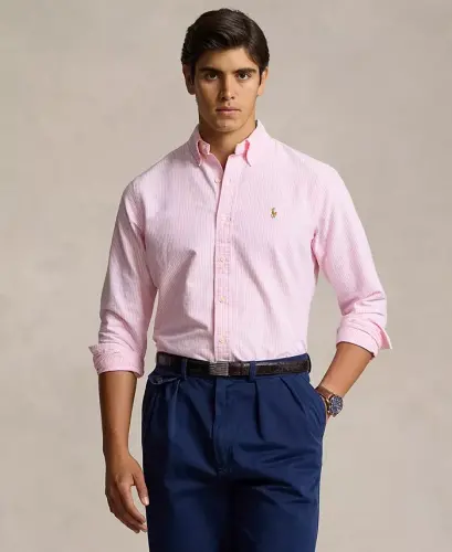 Men's Classic-Fit Oxford Shirt - Pink/White Stripe - 1
