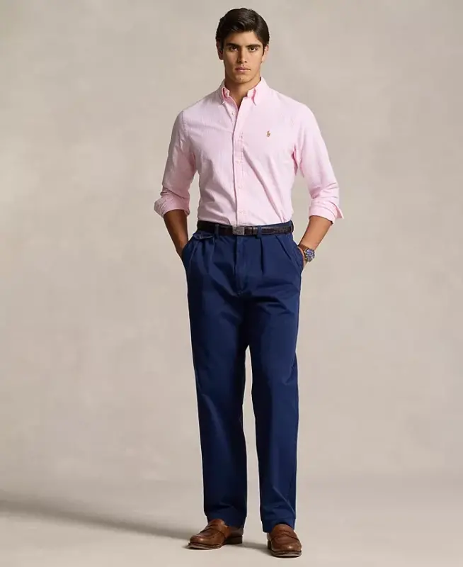 Men's Classic-Fit Oxford Shirt - Pink/White Stripe - 4