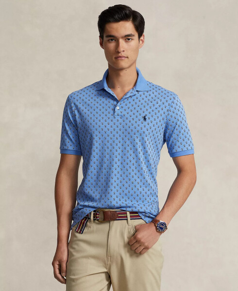 Men's Classic-Fit Patterned Soft Cotton Polo Shirt Preppy Woodblock/summer Blue - 1