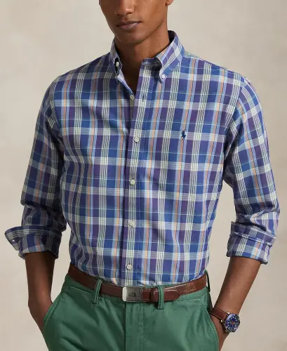 Men's Classic-Fit Performance Oxford Shirt-6812B Purple Blue Multi - 3