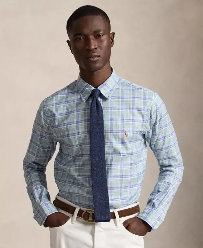 Men's Classic-Fit Performance Oxford Shirt - Blue Green Multi - POLO RALPH LAUREN