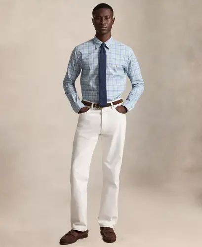 Men's Classic-Fit Performance Oxford Shirt - Blue Green Multi - 4