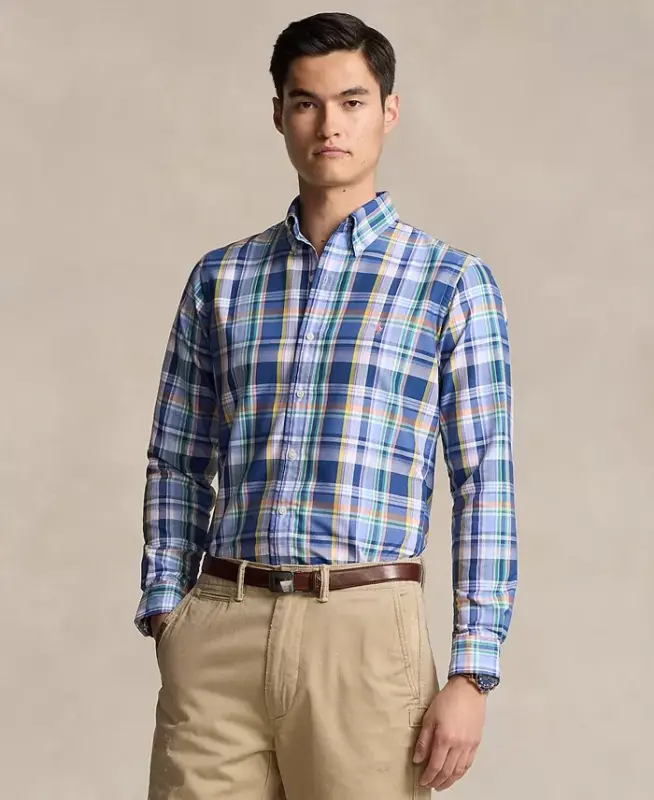 Men's Classic-Fit Performance Oxford Shirt - Blue Pink Multi - 1