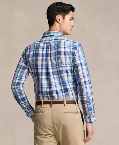 Men's Classic-Fit Performance Oxford Shirt - Blue Pink Multi - 4