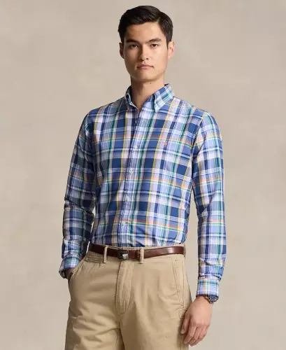 Men's Classic-Fit Performance Oxford Shirt - Blue Pink Multi 