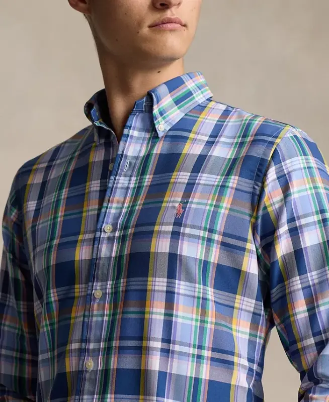 Men's Classic-Fit Performance Oxford Shirt - Blue Pink Multi - 3