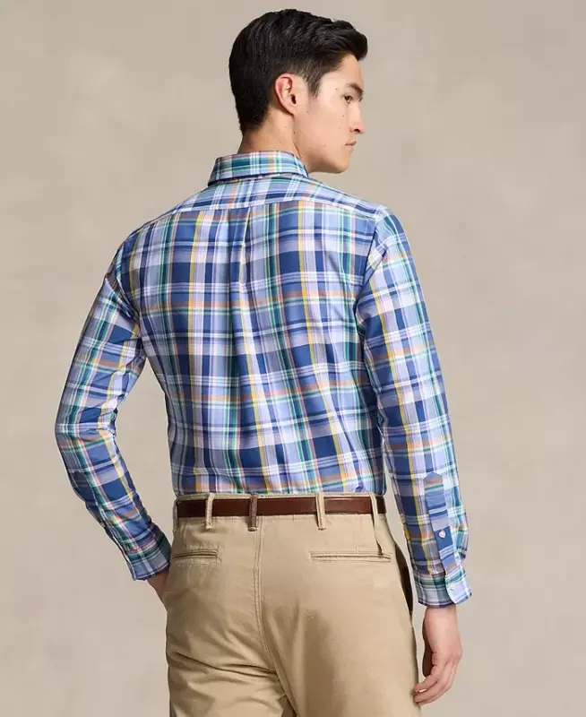 Men's Classic-Fit Performance Oxford Shirt - Blue Pink Multi - 4