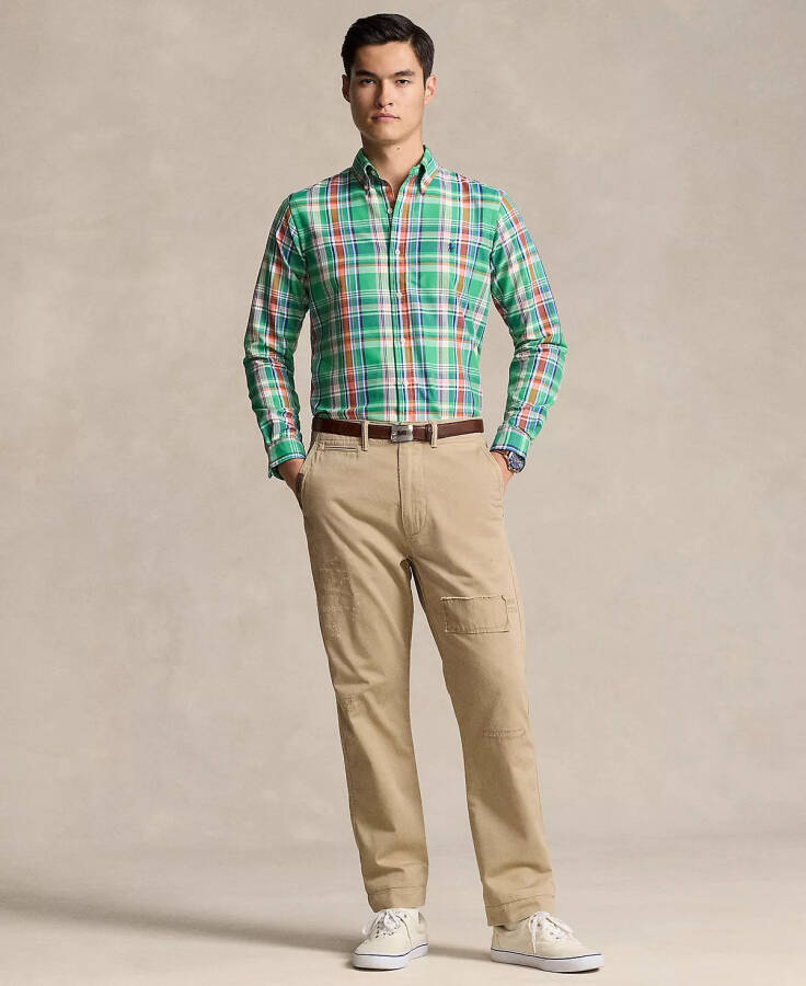 Men's Classic-Fit Performance Oxford Shirt Green Blue Multi - 4