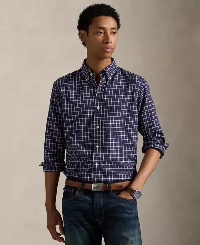 Men's Classic-Fit Performance Oxford Shirt - Navy Wine Multi - 1