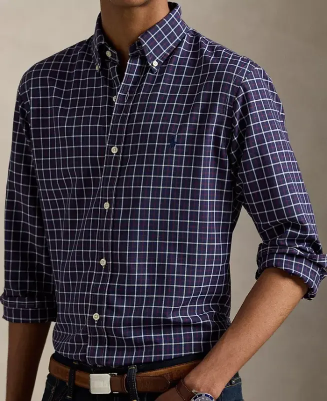 Men's Classic-Fit Performance Oxford Shirt - Navy Wine Multi - 3