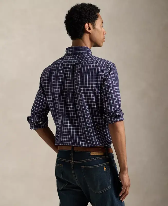 Men's Classic-Fit Performance Oxford Shirt - Navy Wine Multi - 4