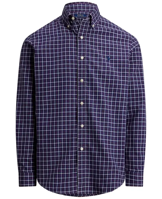 Men's Classic-Fit Performance Oxford Shirt - Navy Wine Multi - 5