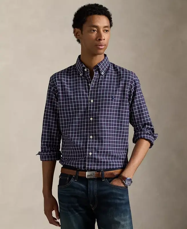 Men's Classic-Fit Performance Oxford Shirt - Navy Wine Multi - POLO RALPH LAUREN