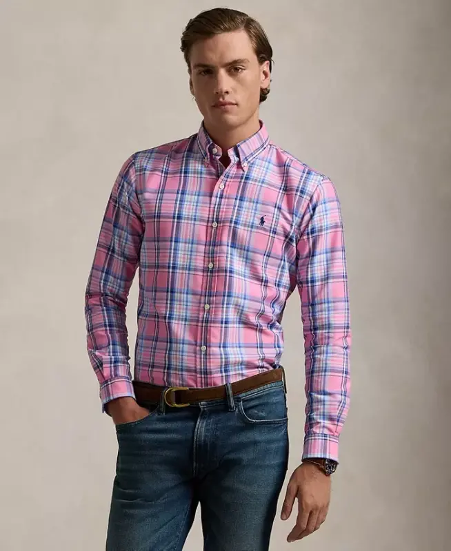 Men's Classic-Fit Performance Oxford Shirt - Pink Blue Multi - 1