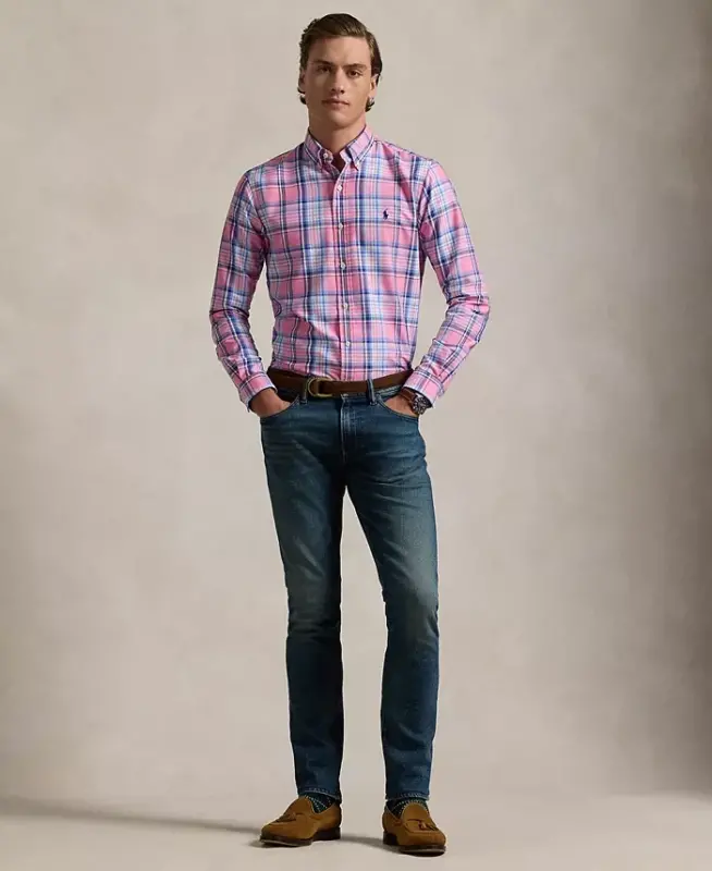 Men's Classic-Fit Performance Oxford Shirt - Pink Blue Multi - 2