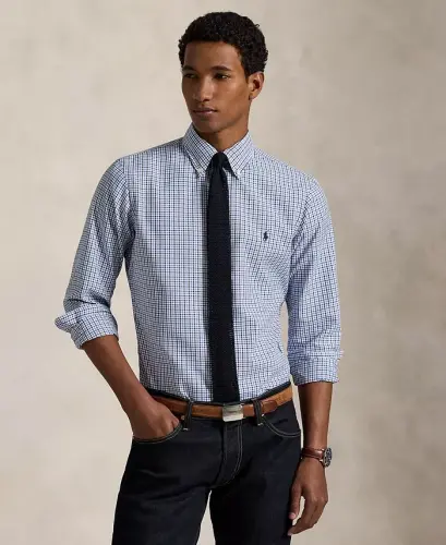 Men's Classic-Fit Performance Oxford Shirt - White Blue Multi - 1