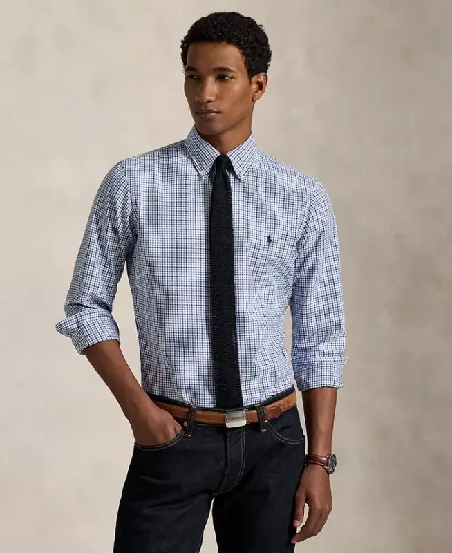 Men's Classic-Fit Performance Oxford Shirt - White Blue Multi - 1