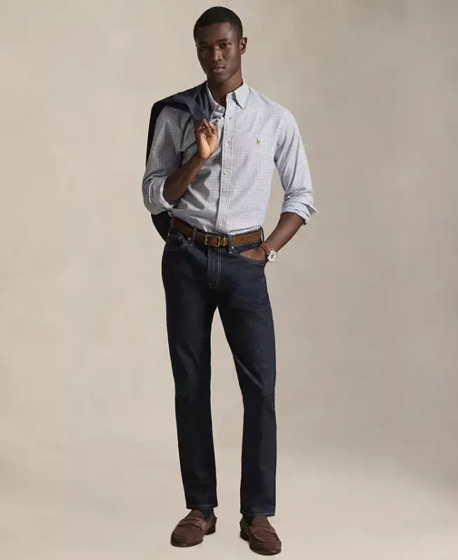 Men's Classic-Fit Performance Oxford Shirt - White Bright Navy - 5