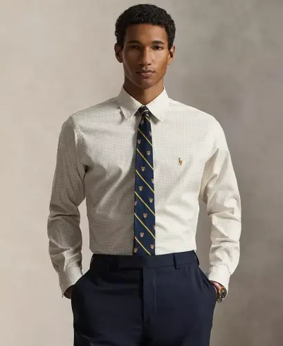 Men's Classic-Fit Performance Oxford Shirt - White Coastal Beige 