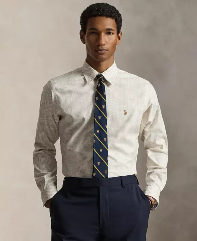 Men's Classic-Fit Performance Oxford Shirt - White Coastal Beige - 1