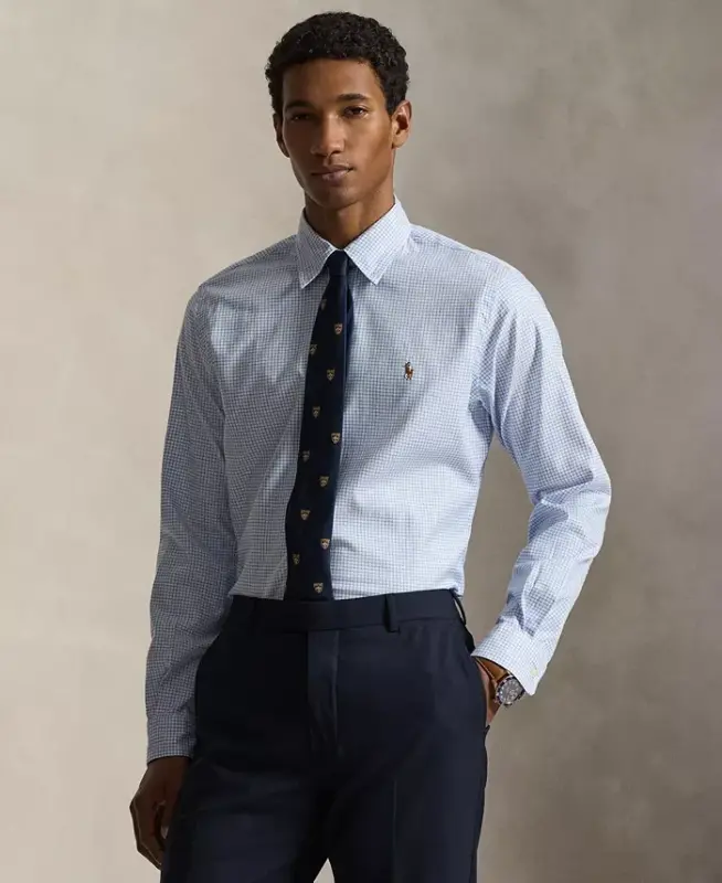 Men's Classic-Fit Performance Oxford Shirt - White Harbor Island Blue - 1