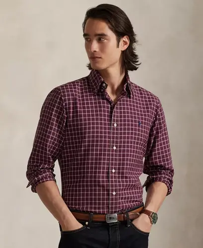 Men's Classic-Fit Performance Oxford Shirt - Wine Navy Multi - 1