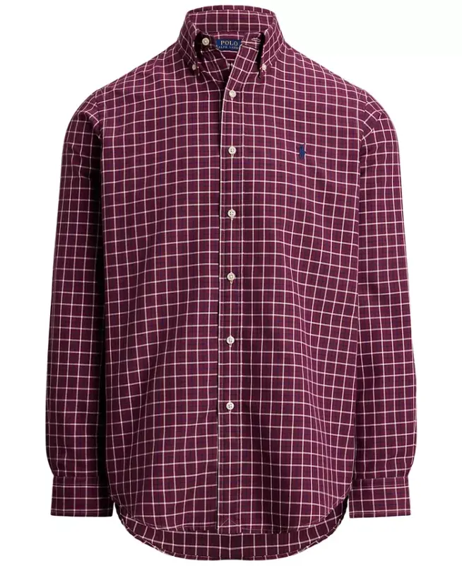 Men's Classic-Fit Performance Oxford Shirt - Wine Navy Multi - 4