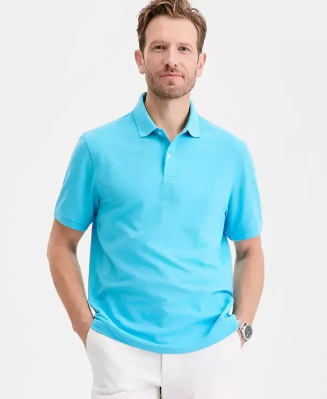 Men's Classic Fit Performance Stretch Polo, Created for Modazone - Cool Turq - CLUB ROOM