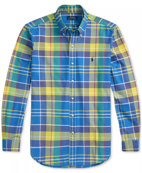 Men's Classic-Fit Plaid Oxford Shirt Blue/yello - 5