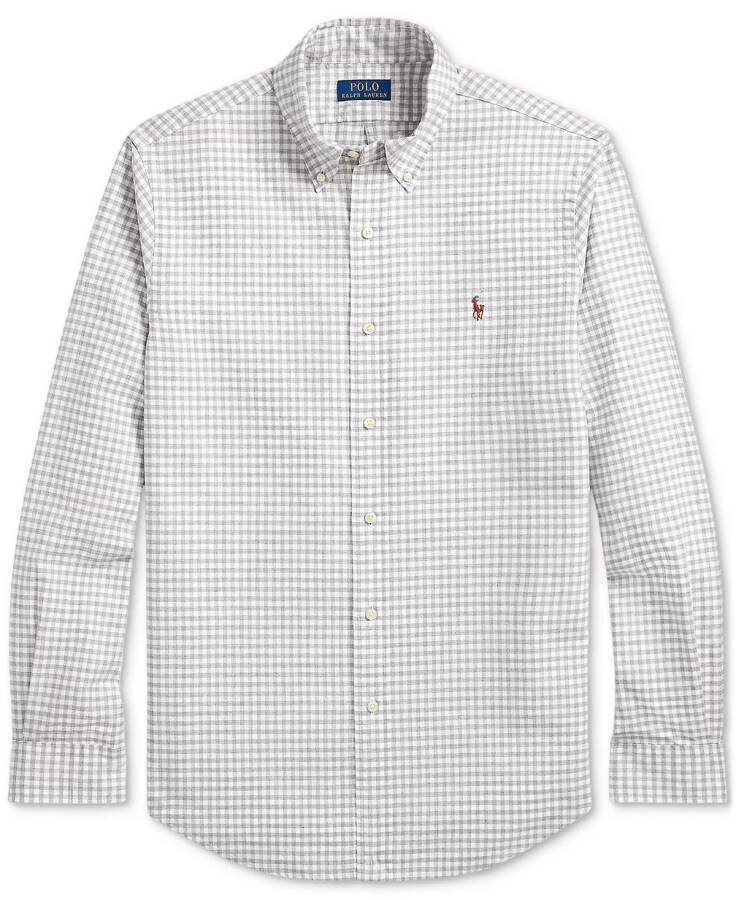 Men's Classic-Fit Plaid Oxford Shirt Grey Heather/White - 4