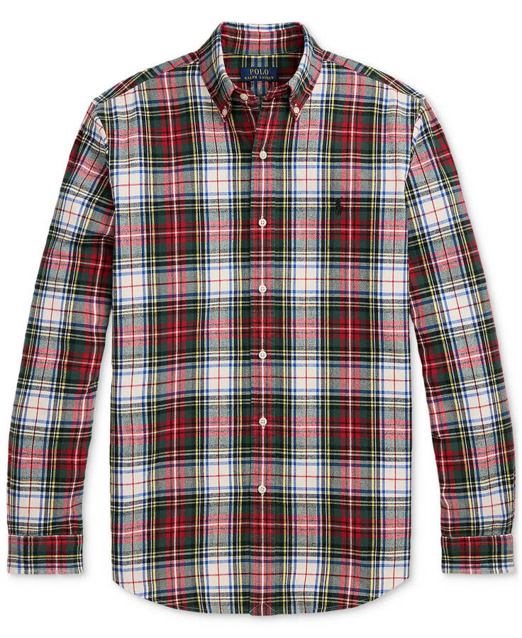 Men's Classic-Fit Plaid Oxford Shirt White/red - 5