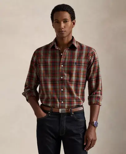 Men's Classic-Fit Plaid Performance Shirt - Cream Navy Multi 