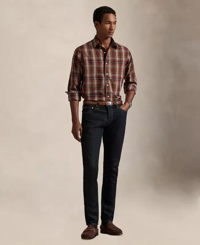 Men's Classic-Fit Plaid Performance Shirt - Cream Navy Multi - 2