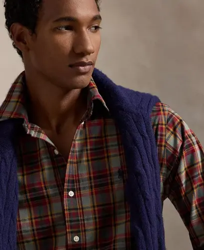 Men's Classic-Fit Plaid Performance Shirt - Cream Navy Multi - 3