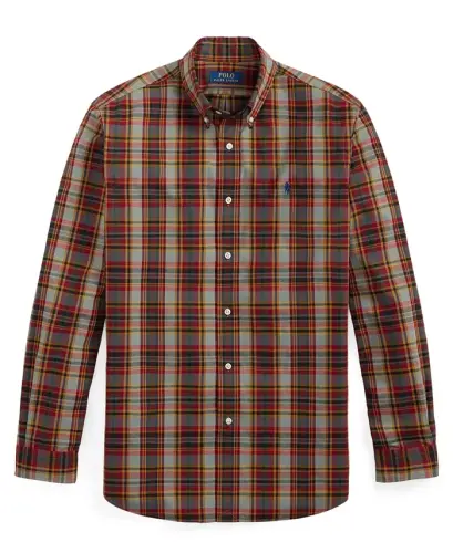 Men's Classic-Fit Plaid Performance Shirt - Cream Navy Multi - 5