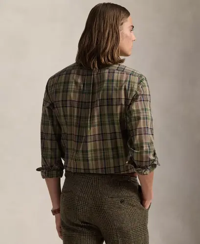Men's Classic-Fit Plaid Performance Shirt - Khaki/Navy Multi - 4