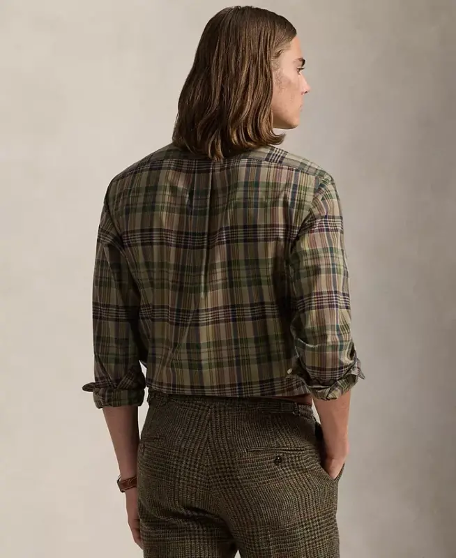 Men's Classic-Fit Plaid Performance Shirt - Khaki/Navy Multi - 4