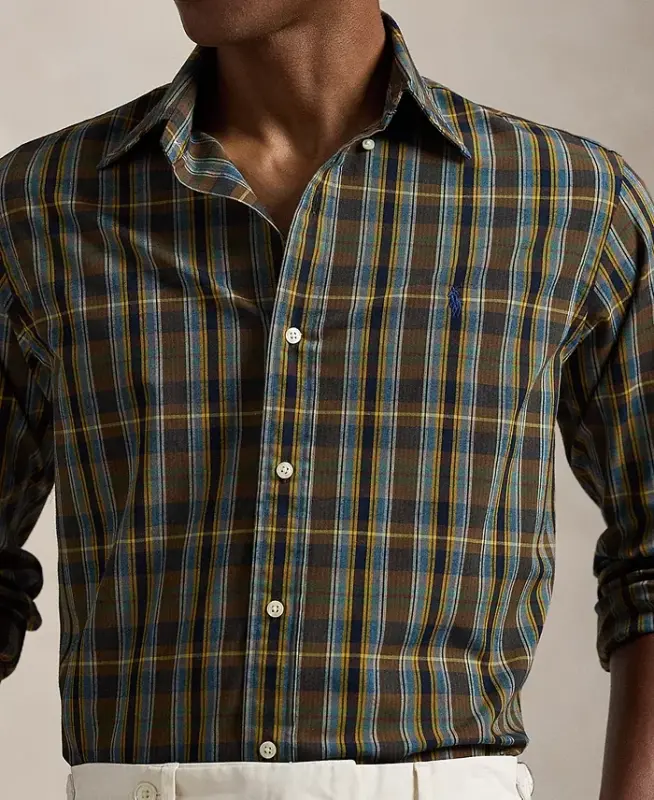 Men's Classic-Fit Plaid Performance Shirt - Navy /Brown Multi - 2