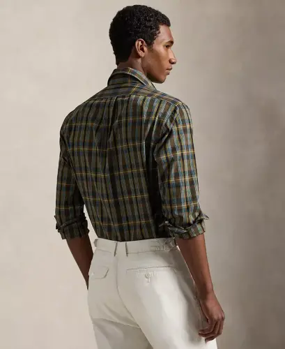 Men's Classic-Fit Plaid Performance Shirt - Navy /Brown Multi - 3