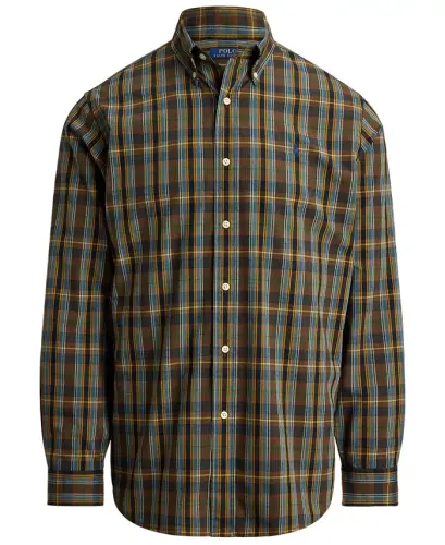 Men's Classic-Fit Plaid Performance Shirt - Navy /Brown Multi - 5