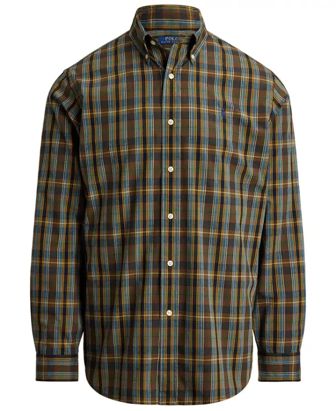 Men's Classic-Fit Plaid Performance Shirt - Navy /Brown Multi - 5