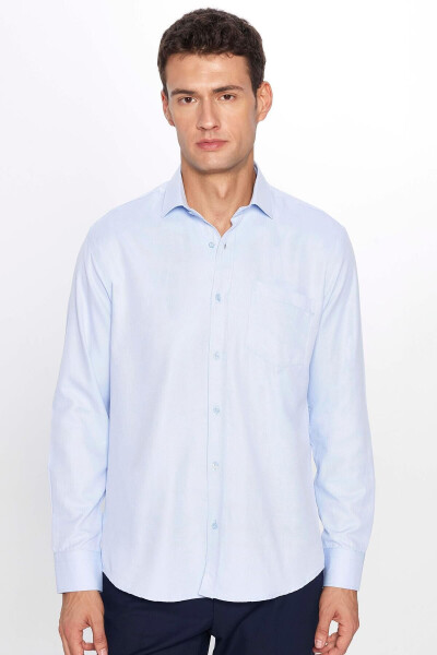 Men's Classic Fit Regular Fit Long Sleeve Cotton Reinforced Blue Shirt - 2